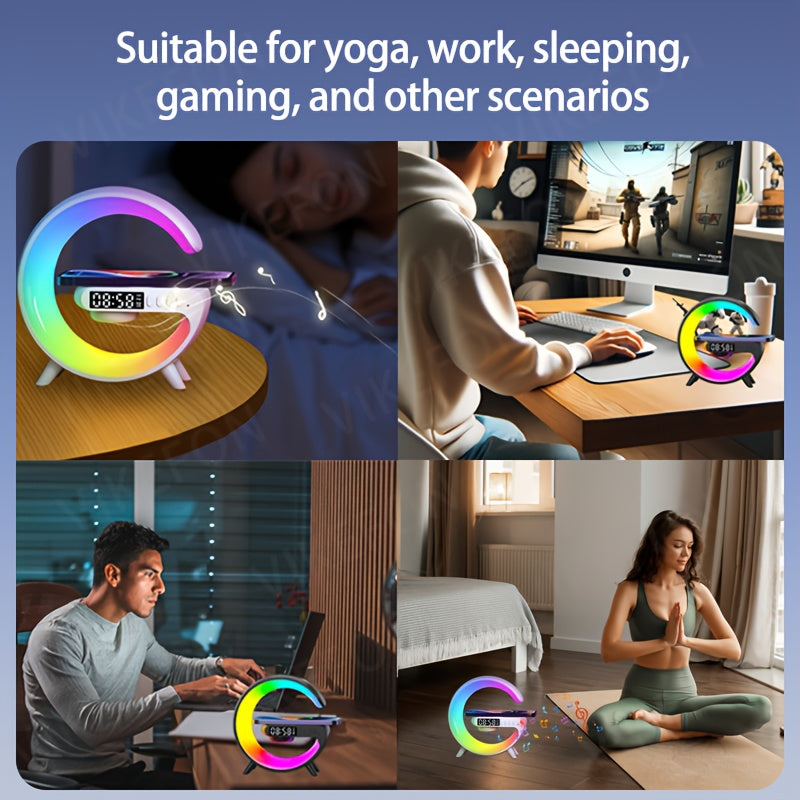 MINI Enceinte sans fil RGB multifonctionnelle, chargeur sans fil, support, radio-réveil FM