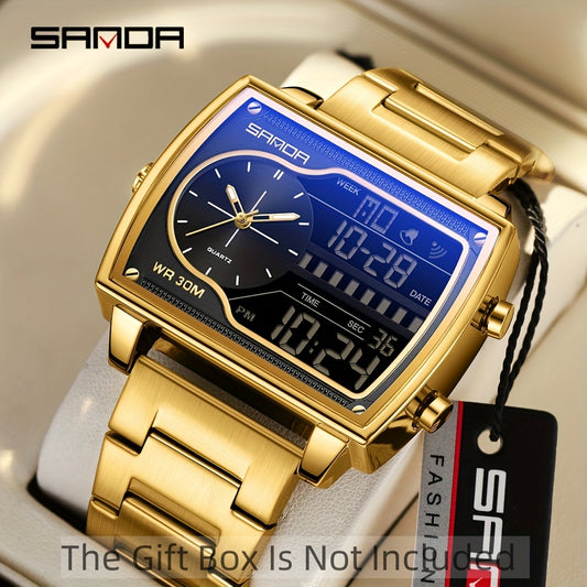 Montre de sport numérique de luxe dorée SANDA pour homme