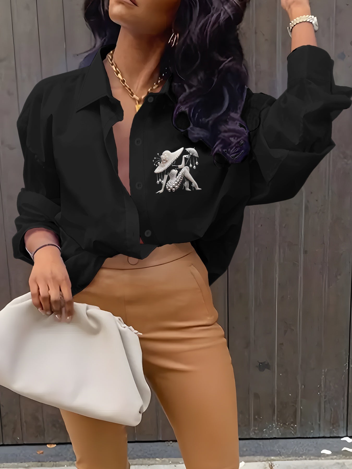 Chemise à manches longues à imprimé créatif tendance