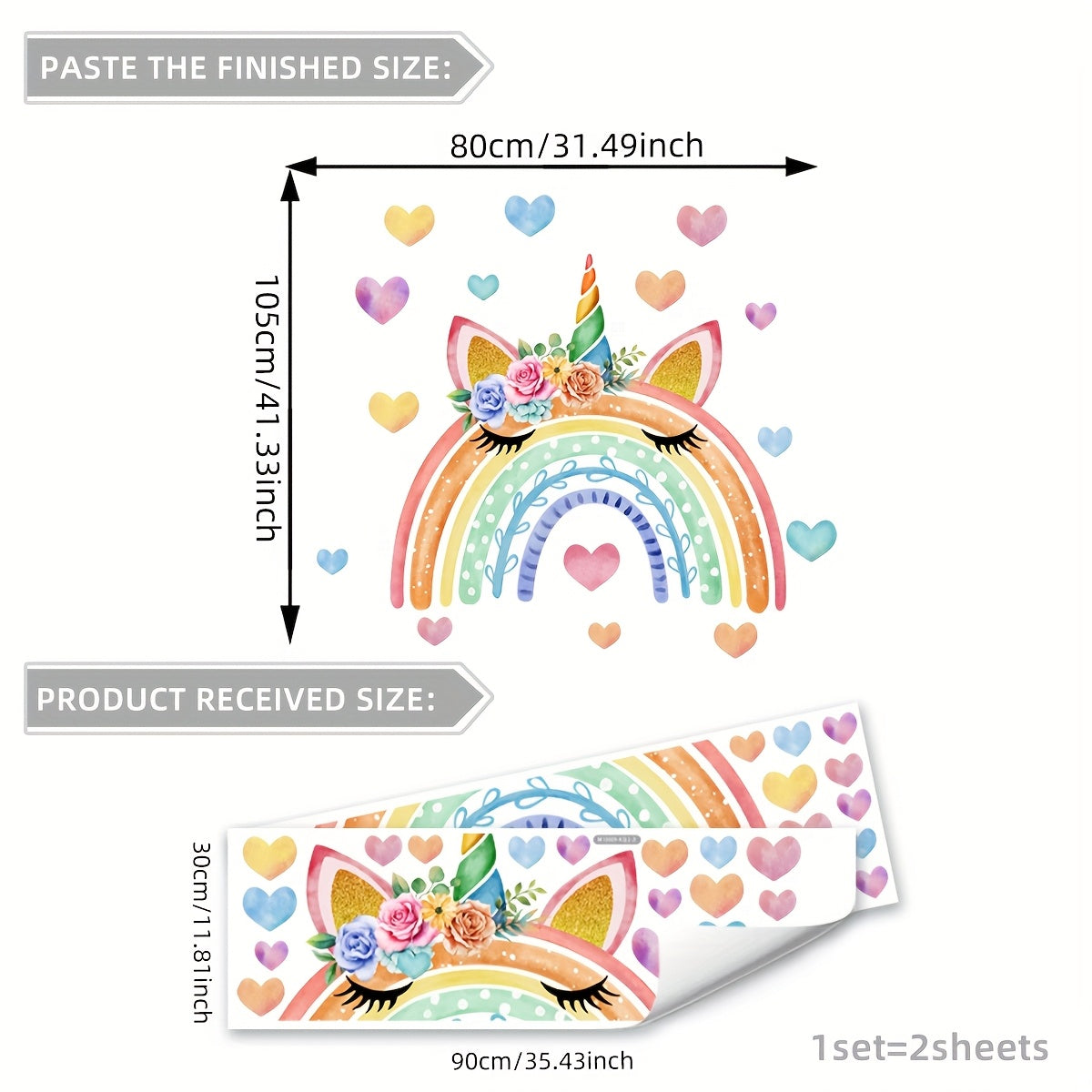 Lot de deux stickers muraux licorne arc-en-ciel - Topdecheztop.fr