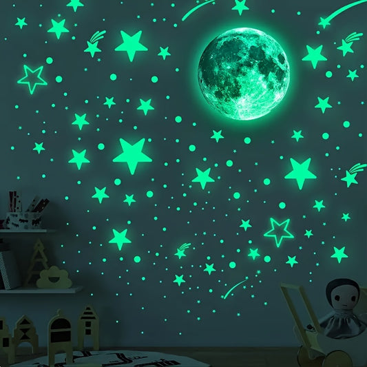 Autocollants muraux phosphorescents étoiles et lune - Topdecheztop.fr