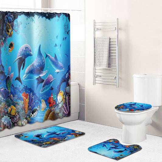 Rideau de douche de salle de bain avec tapis de sol et imprimé