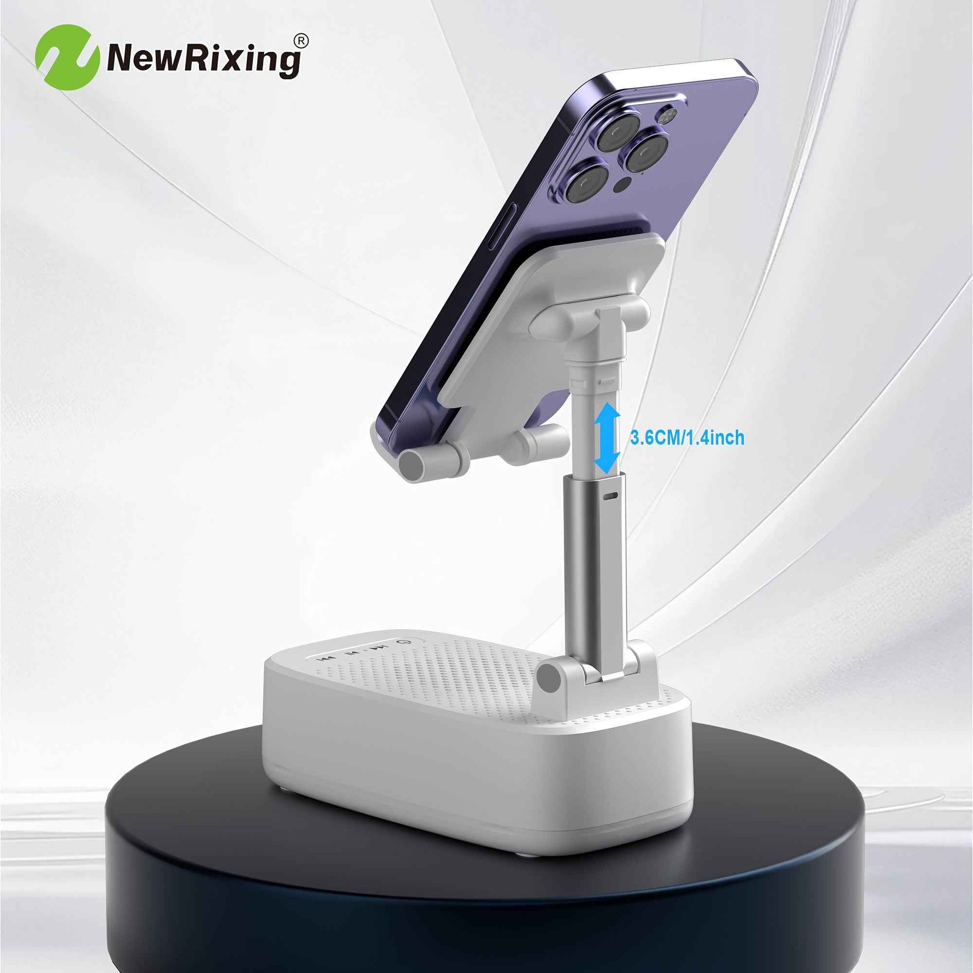 NewRixing 6W Wireless Speaker with Phone Holder, TWS Dual Pairing, 1800mAh Battery, Hands-Free Call Function, Power Bank, 6-Hour Playtime, Hi-Fi Sound Quality, Loud Stereo & Deep Bass, USB-C Charging, Indoor/Outdoor Use | Adj