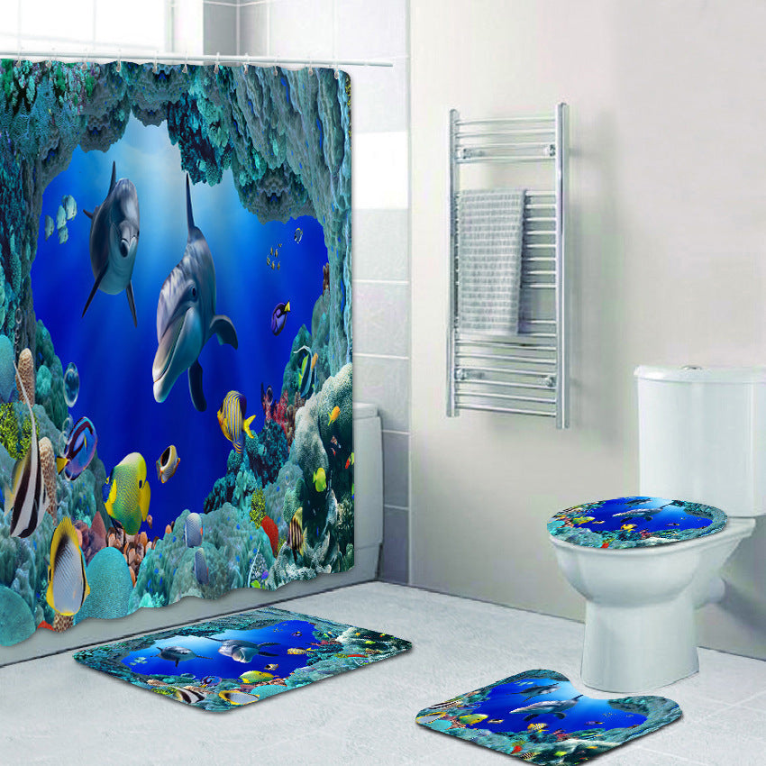 Rideau de douche de salle de bain avec tapis de sol et imprimé