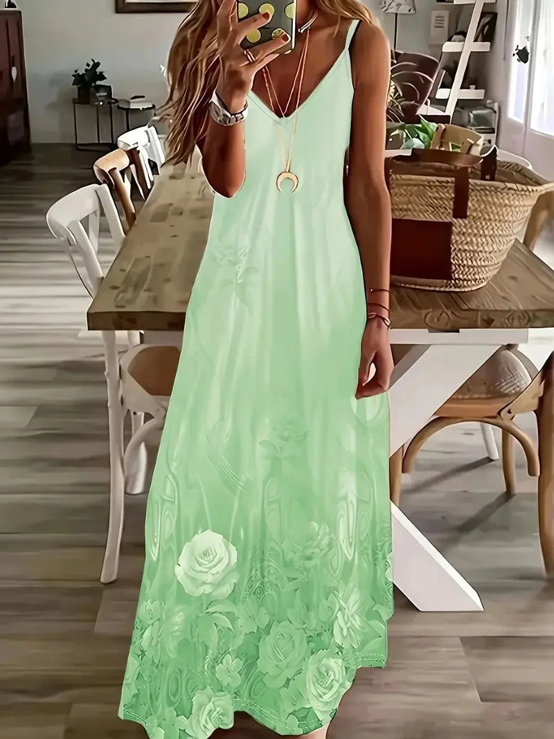 Robe longue sans manches pour femme, imprimée