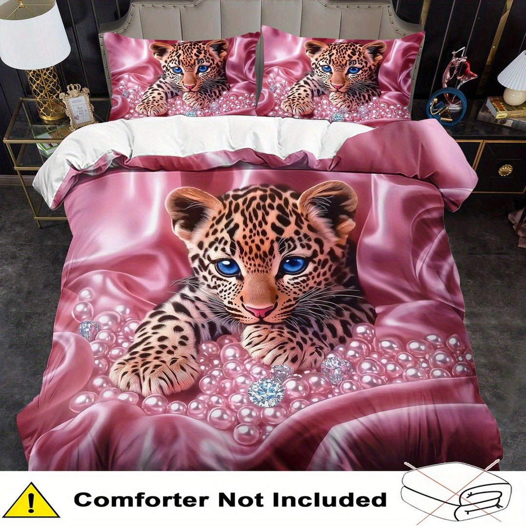 Parure de lit 3 pièces, motif léopard diamant, imprimé rose