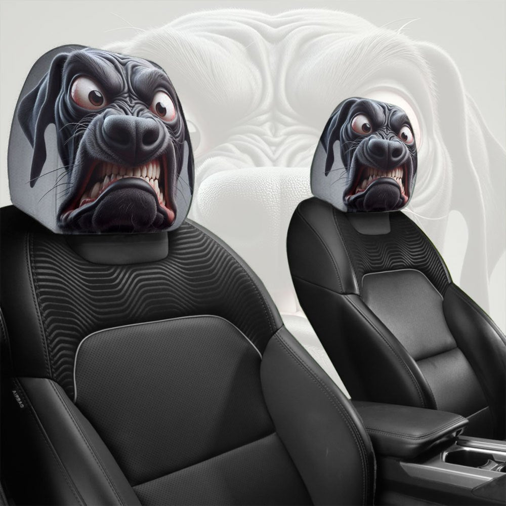 Lot de 2 housses d'appuie-tête de voiture à motif de chien noir souriant