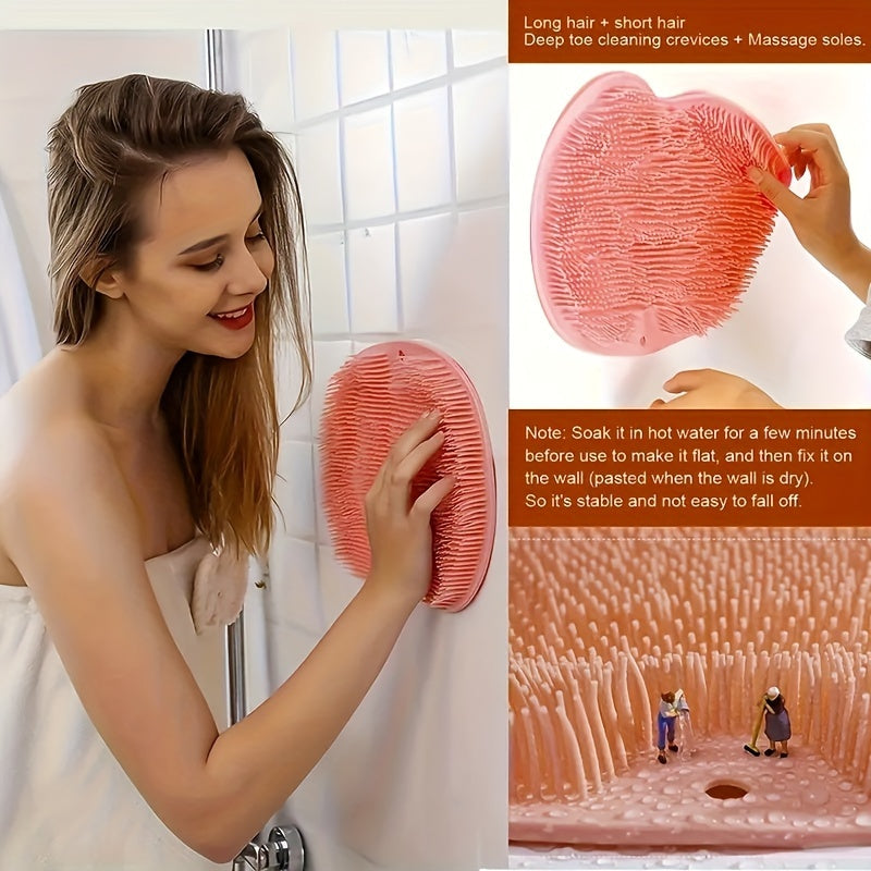 1pc Foot & Back Shower Scrubber, Silicone Bath Massage Pad, Wall Mounted Body Back Scrubber, Silicone Bath Massage Cushion Brush With Non-Slip Suction Cups, Deep Cleansing Body Skin Tool, Bathroom Accessories - Topdecheztop.fr