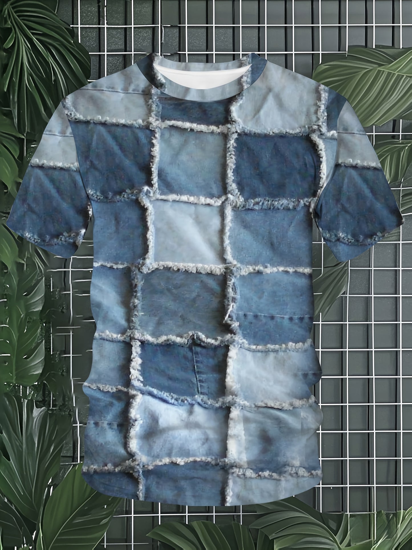 Ensemble t-shirt et short en denim patchwork, motif unique - Topdecheztop.fr
