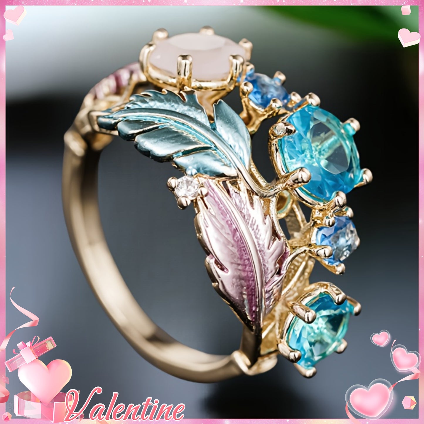 Bague unique en forme de plume de vigne dorée