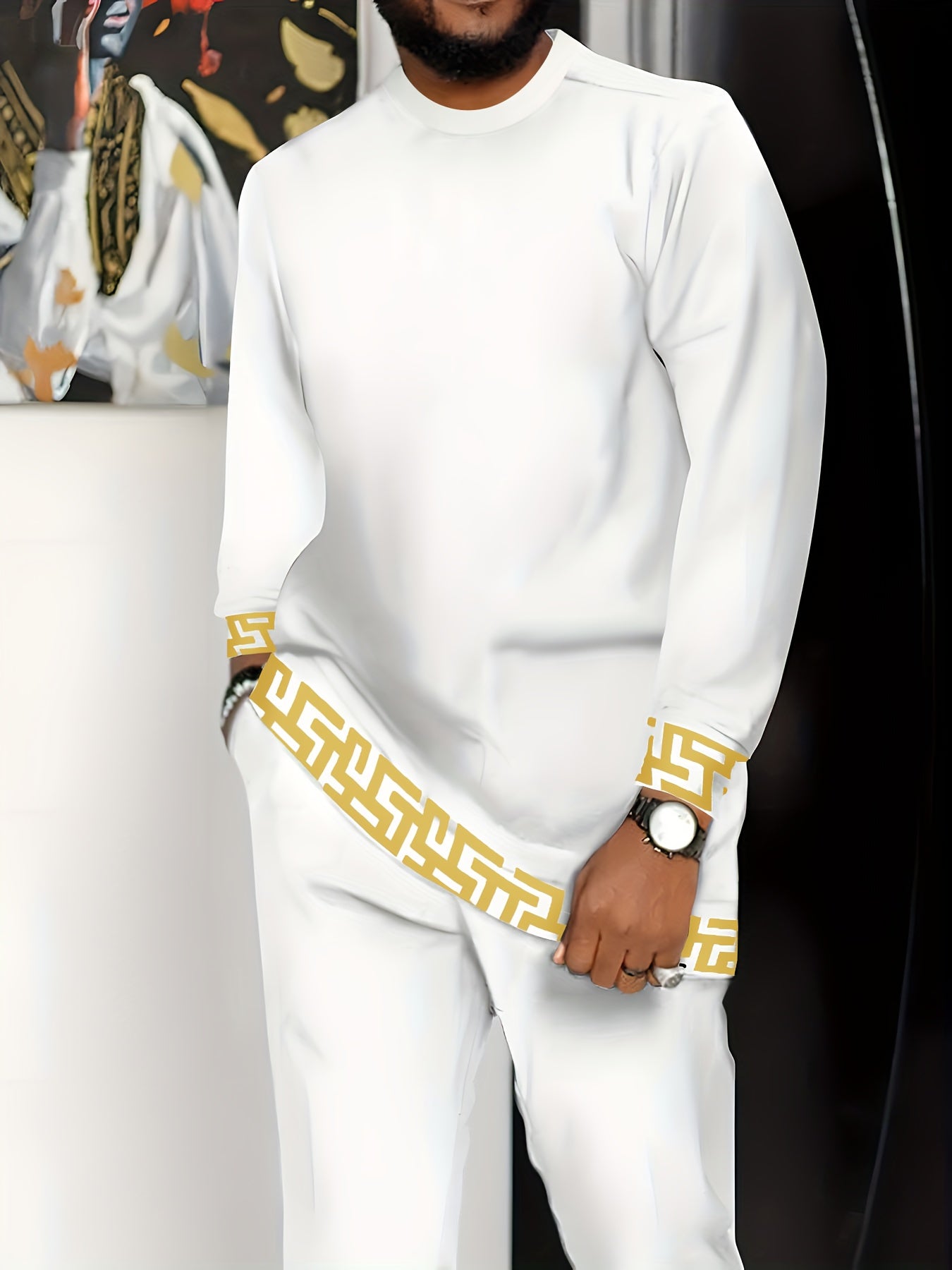 Ensemble pantalon blanc élégant à manches longues pour homme