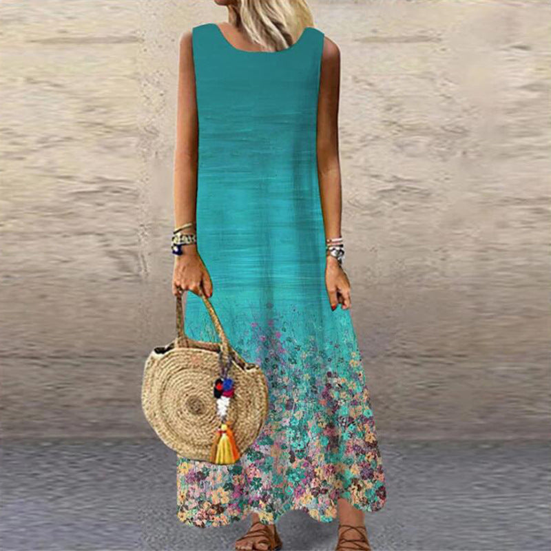 Robe à manches courtes imprimée numérique pour femme