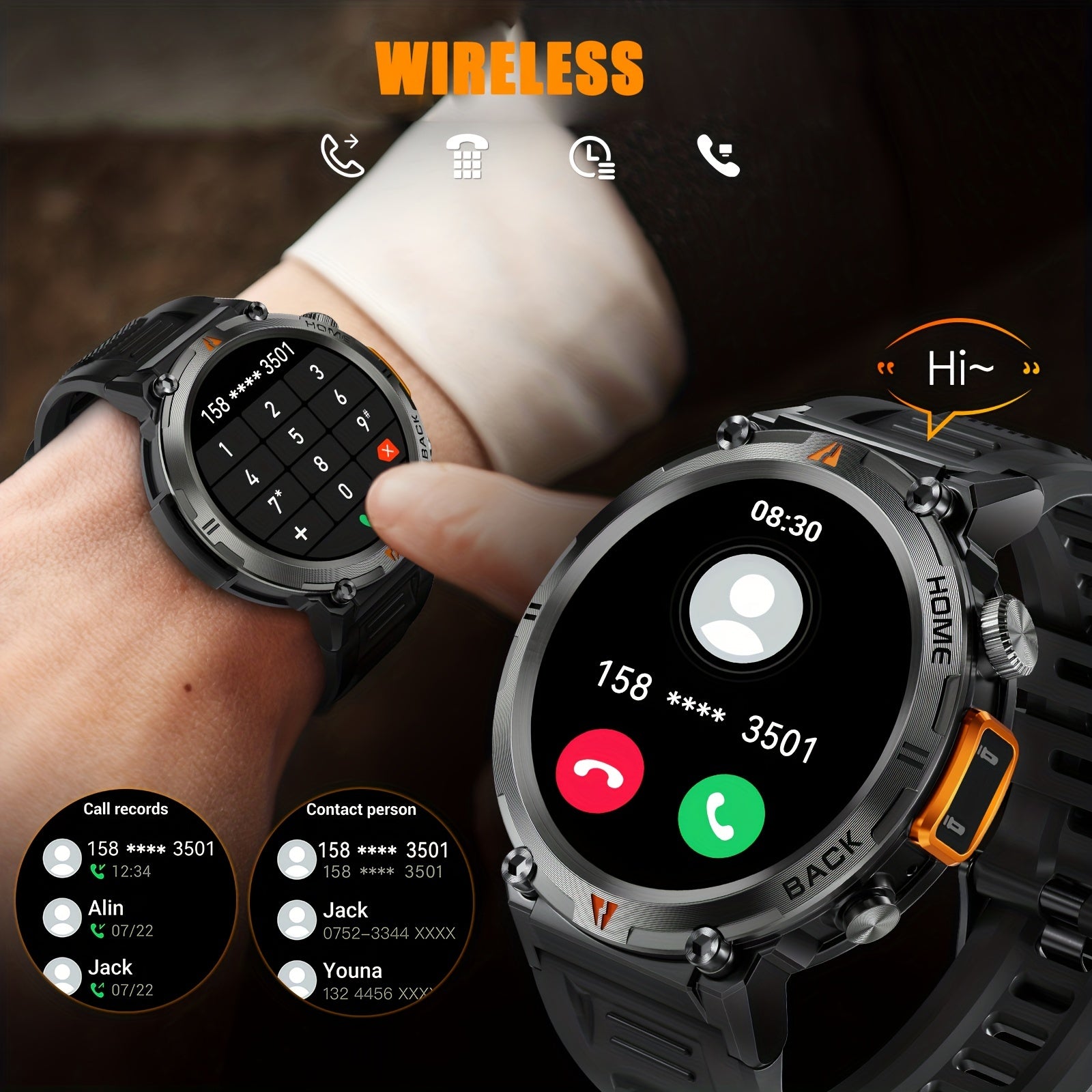 Montre connectée  pour homme avec écran TFT 360p, écran 3,68 cm - Topdecheztop.fr