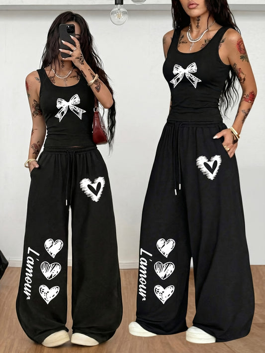 Ensemble 2 pièces style Y2K pour femme : débardeur ajusté + pantalon large