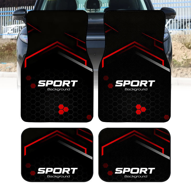 Lot de 4 tapis de sol sport imprimés pour voiture | Tapis de sol en polyester