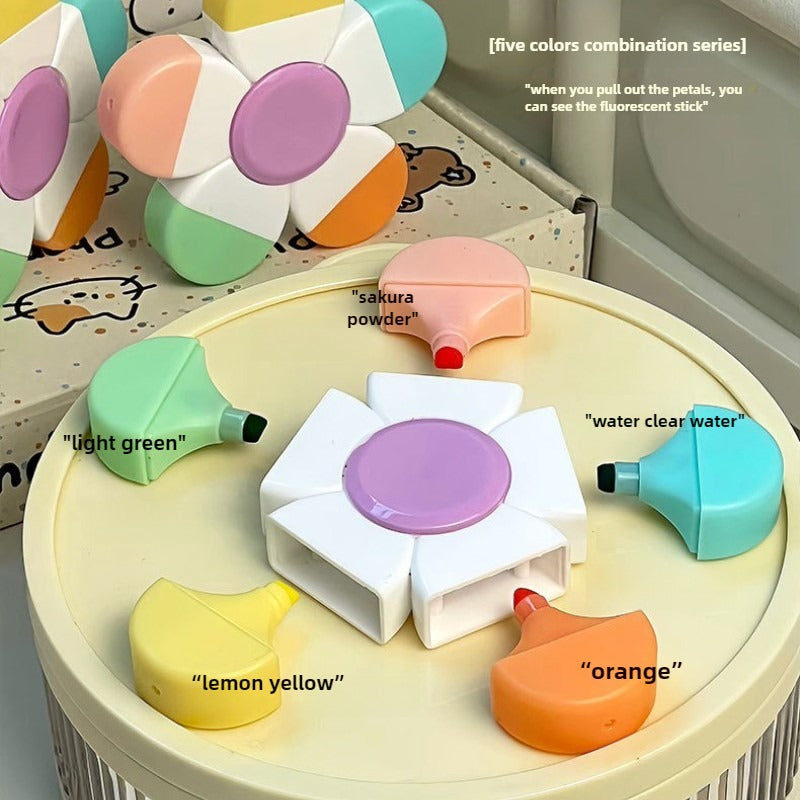 Surligneurs créatifs en forme de fleur, 5 couleurs en 1, stylo à dessin pour le journaling, la décoration