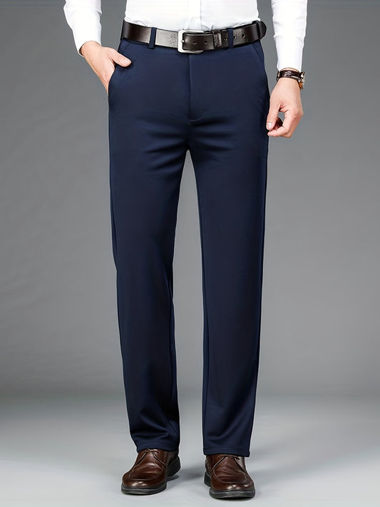 Pantalon habillé classique, couleur unie, légèrement extensible, pour homme