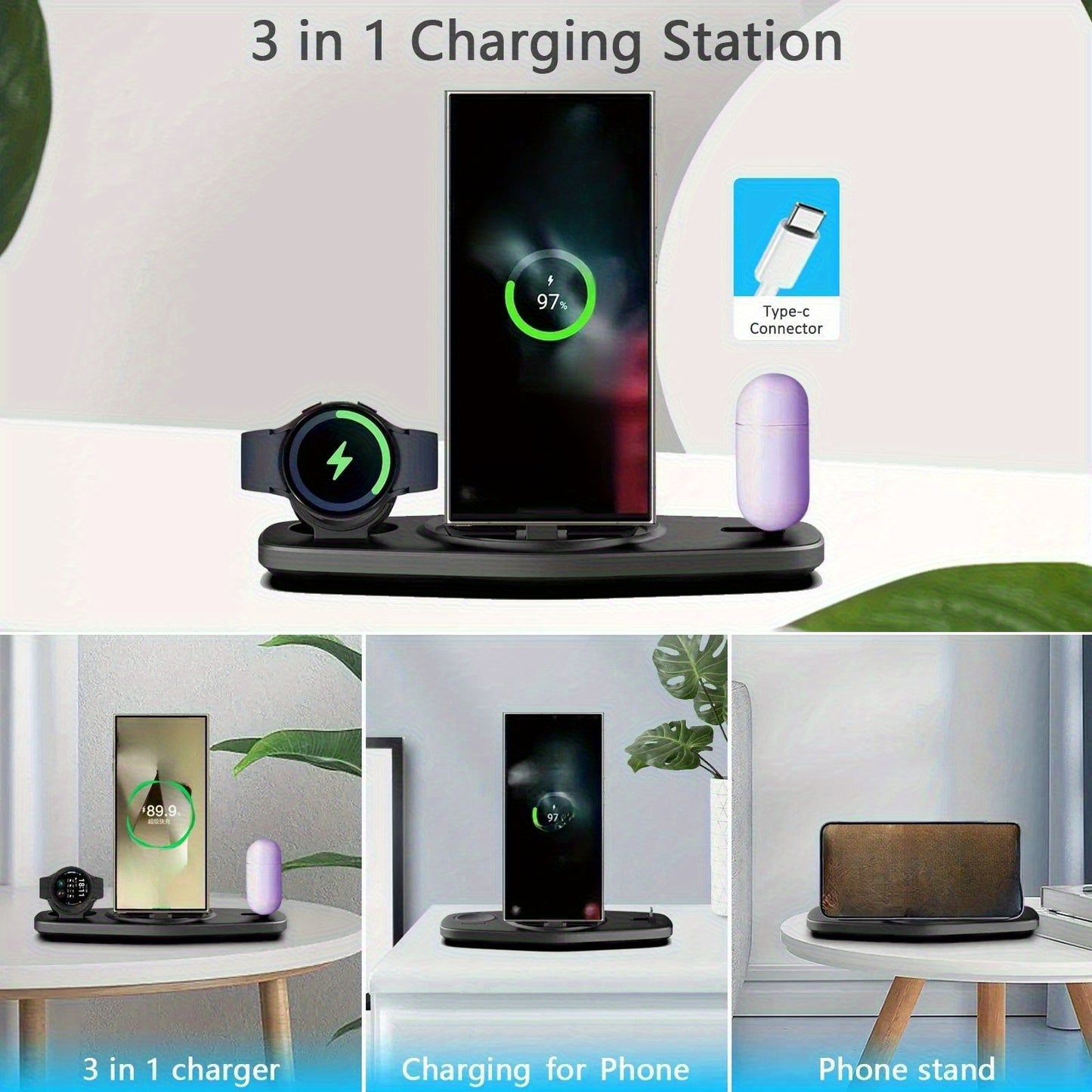 Station de charge pliable et portable pour téléphones mobiles, compatible avec tous les appareils USB-C