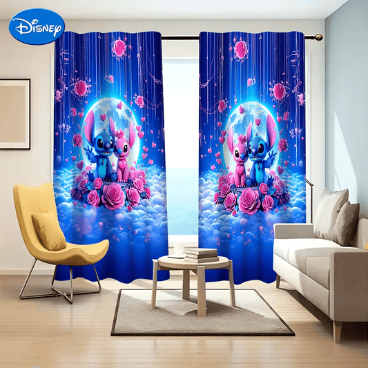 2pcs Stitch Cartoon Printed Blackout Curtains, Lodge Style Polyester Drapes with Eyelets, Machine Washable, for Various Room Types, All-Season Decor for Christmas, Halloween, Easter, Thanksgiving, Valentine's Day, Curtains fo - Topdecheztop.fr