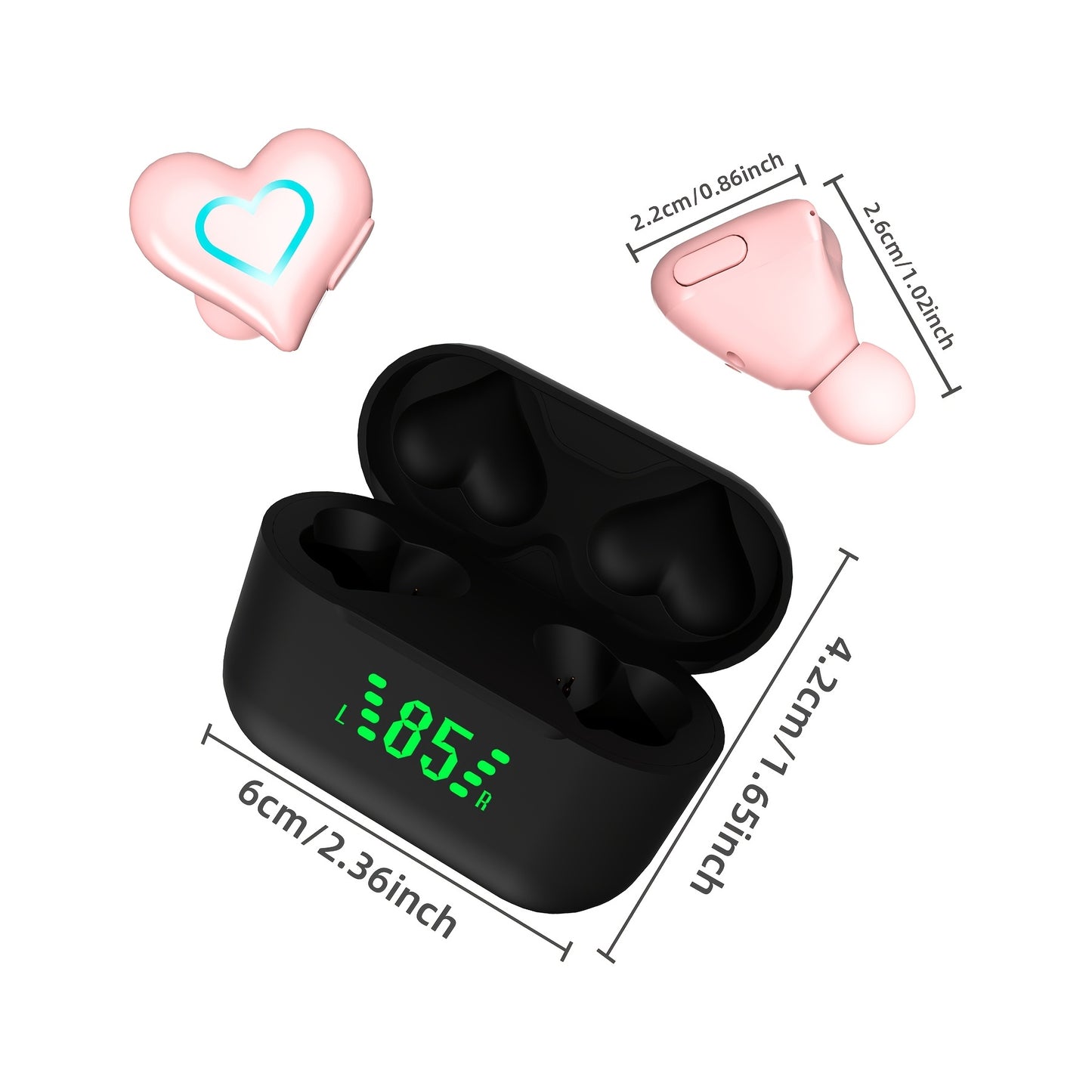 Ecouteurs sans fil TWS en forme de cœur