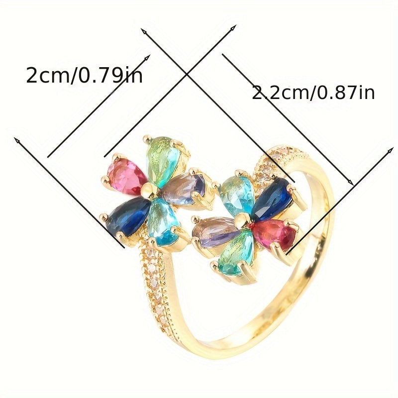 Bague en cuivre avec placage blanc K et zircon synthétique.