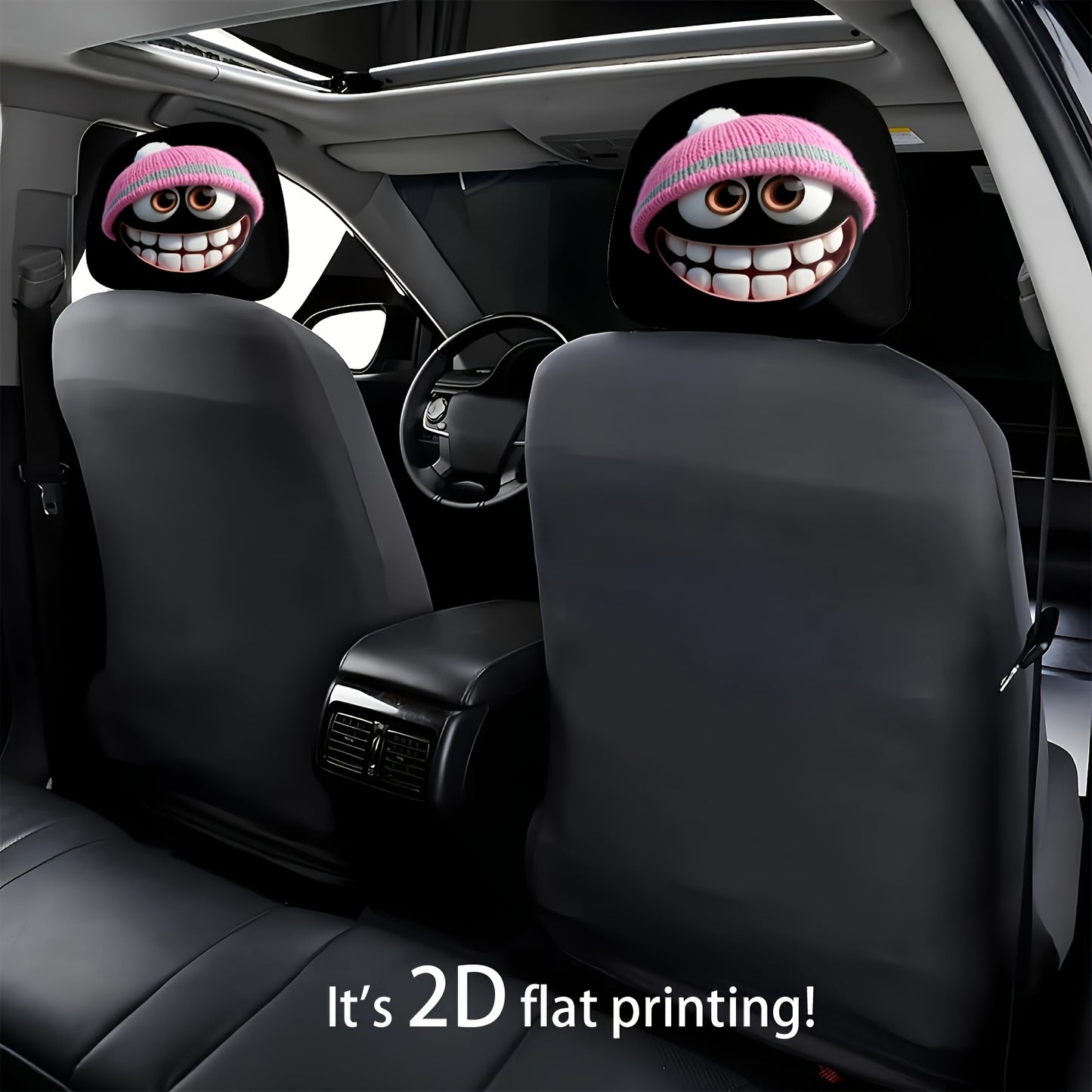 Lot de 2 housses de siège auto noires à motif tête