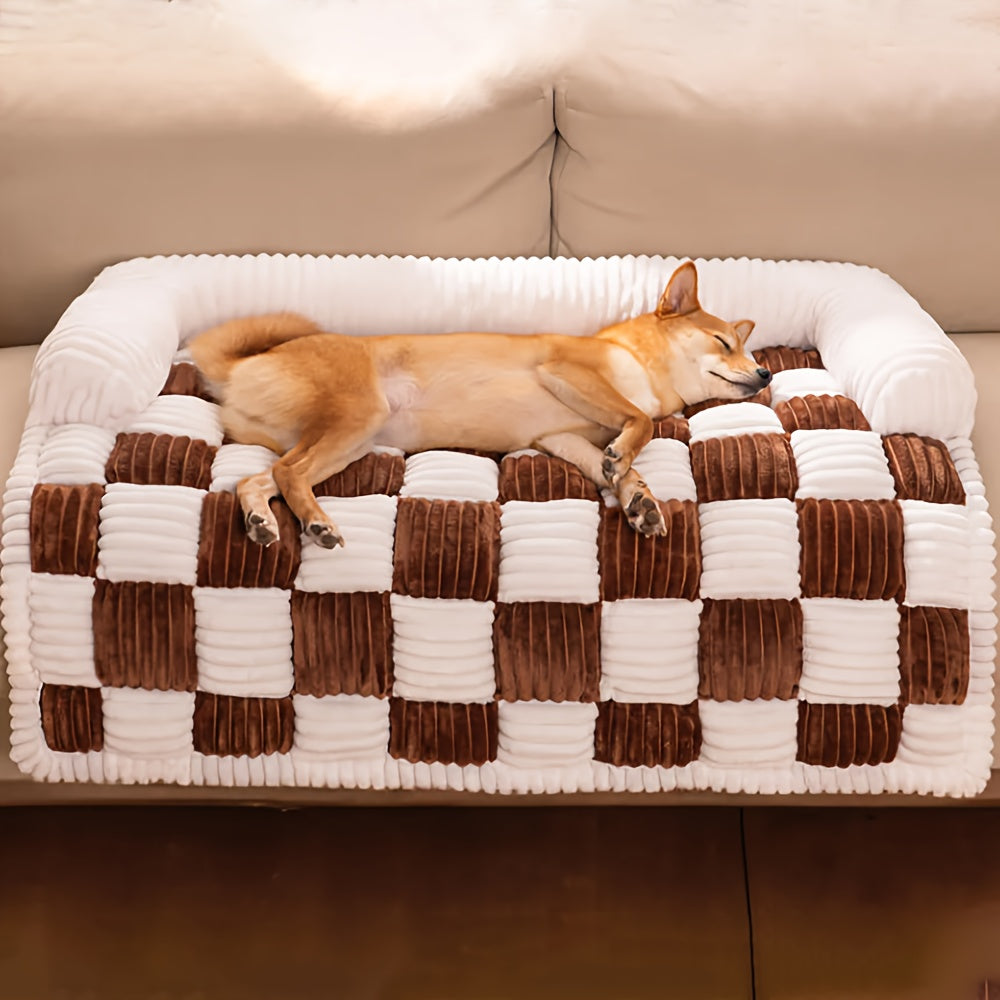 Canapé-lit pour chien à carreaux moelleux, mobilier pour animaux