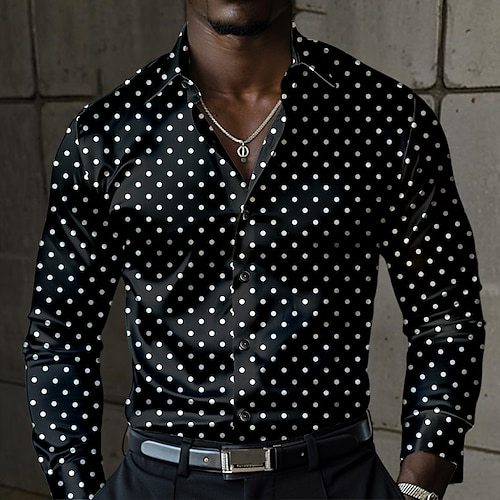 Chemise imprimée à pois 3D à manches longues et coupe ample