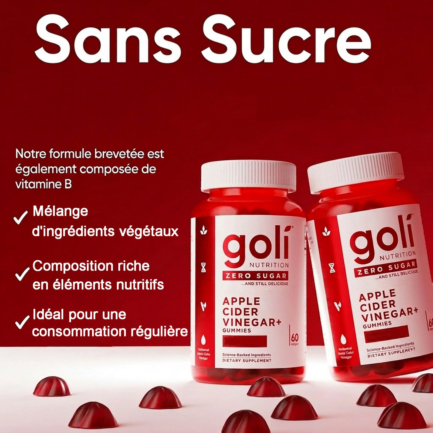 Gommes Vinaigre de Cidre de Pomme Vitamine B Probiotiques Vegan Keto Sans Gluten 60 Gelules