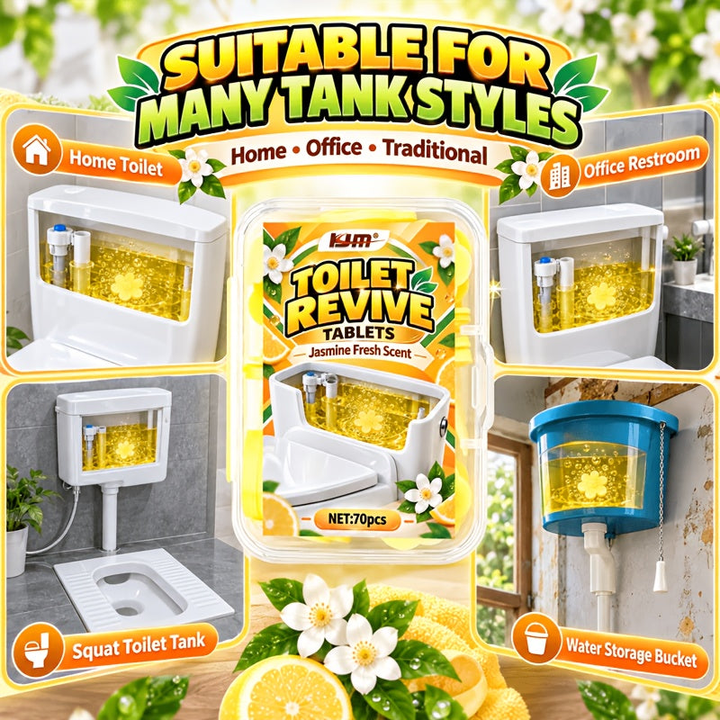 Pastilles de nettoyage pour toilettes 70pcs - Jasmin pour un parfum frais, pastilles de nettoyage pour cuvette de toilette, pastilles effervescentes pour le réservoir de toilette pour un entretien de salle de bain frais