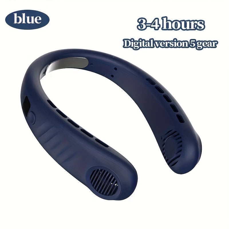 Ventilateur suspendu au cou rechargeable par USB à 5 vitesses BLEU