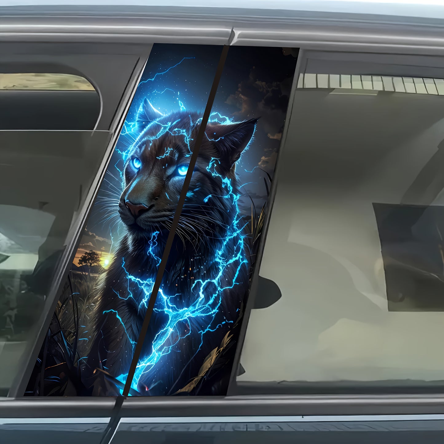 Stickers Voiture Black Panther Eclair – Pilier B, PVC Brillant, Waterproof & Anti-UV, Universel | Lot de 2