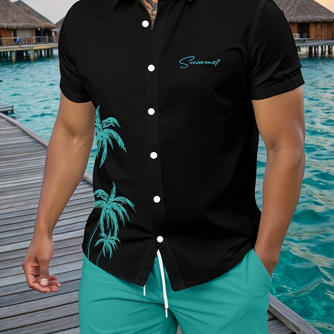 Ensemble chemise à manches courtes imprimée et short