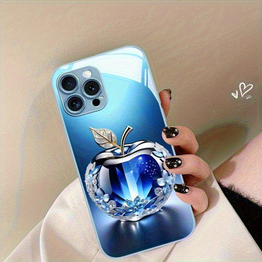 Nouvelle coque de téléphone en verre à motif Apple en cristal bleu - Topdecheztop.fr