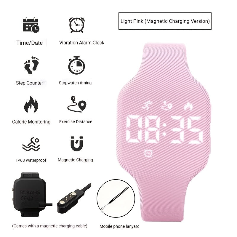 Montre FASSUN silencieuse à vibration avec réveil, compteur de pas, suivi des calories, moniteur de distance et minuteur - Recharge magnétique