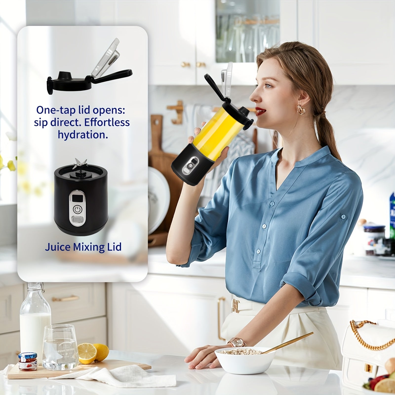 LALAYUAN USB-Powered Portable Blender & Juicer with Digital Timer, High-Speed Ice Crushing, One-Tap Lid, 1300mAh Battery, 6-Blade Stainless Steel, USB-C Charging, Compact Blender for Smoothies, Protein Shakes, Gym, Travel, Of - Topdecheztop.fr