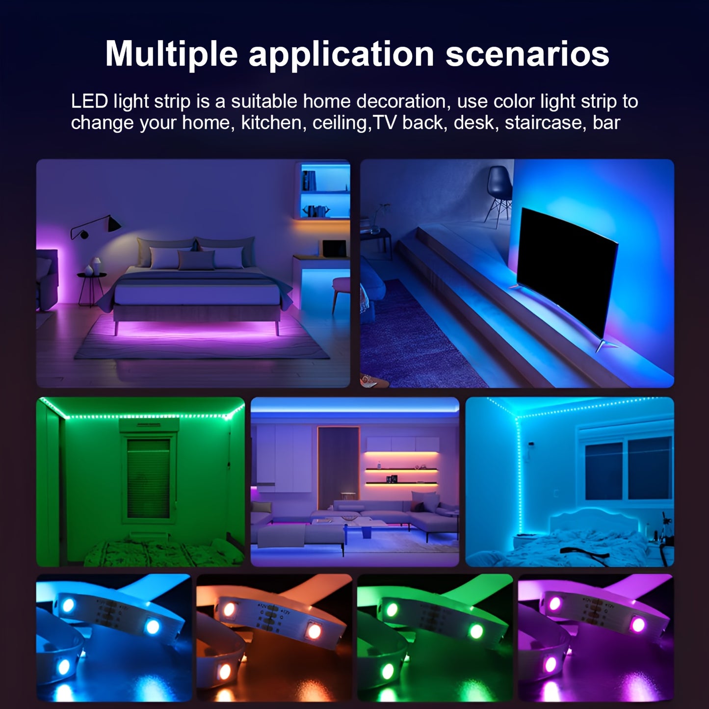Bande LED RGB de 1 à 30 m pour chambre, avec télécommande 44 touches