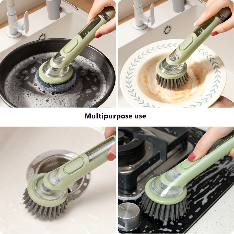 Brosse à vaisselle ergonomique dotée d'un distributeur de savon intégré pour un nettoyage sans effort