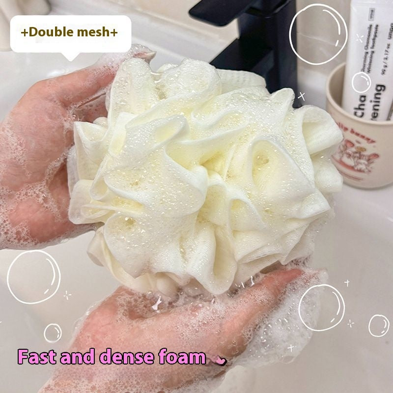 Lot de 4 éponges de bain 2 en 1 à motifs floraux beige clair, côté exfoliant doux et distributeur de savon intégré