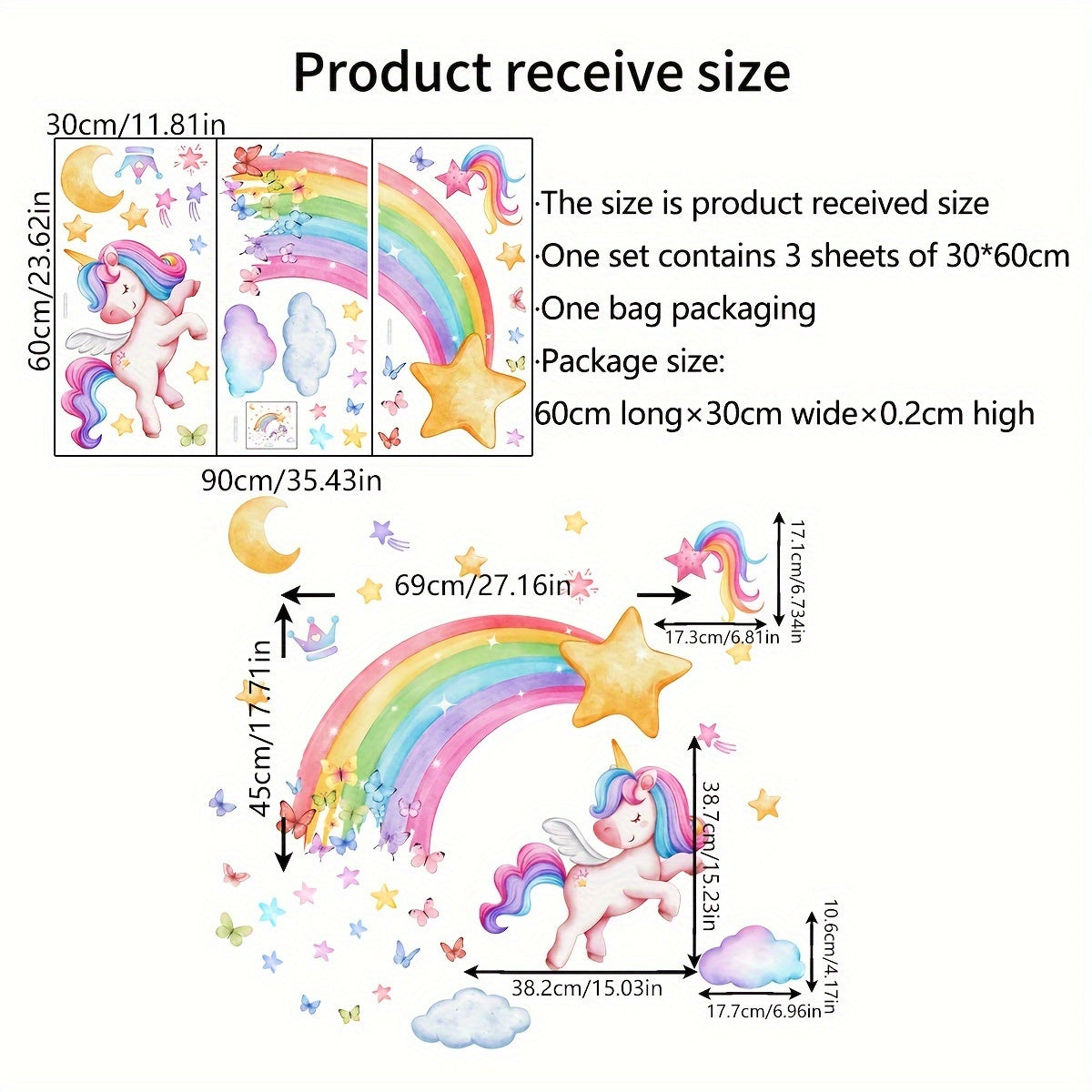 1pc Whimsical Rainbow Unicorn & Butterfly Wall Decals - Vibrant, Self-Adhesive Bedroom Stickers, Easy to Apply, No Power Needed, Perfect for Girls' Room Decor - Topdecheztop.fr
