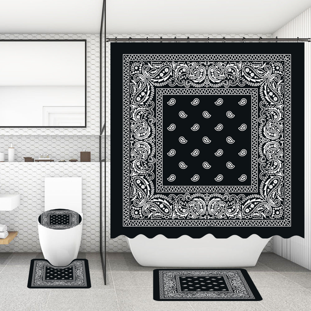 Rideau de douche de salle de bain avec tapis de sol et imprimé