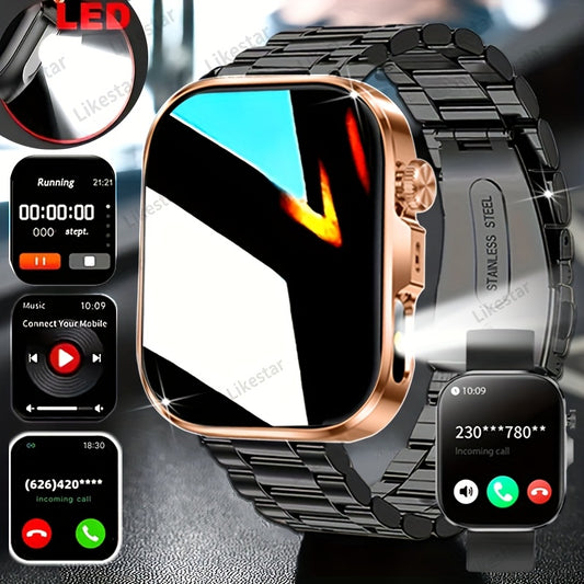 La toute dernière montre connectée tactile avec bracelet en acier offre la possibilité de passer des appels, la recharge magnétique, un écran tactile HD de 2,01 pouces