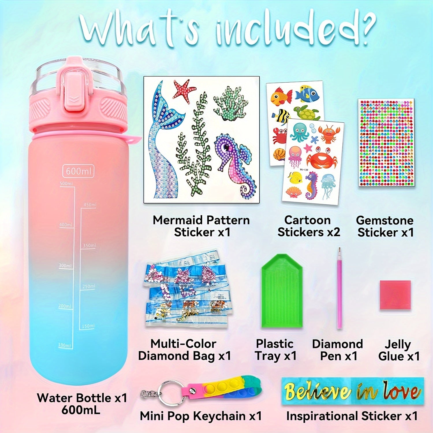 Kit de bricolage pour bouteilles d'eau de 600 ml avec autocollants - Topdecheztop.fr