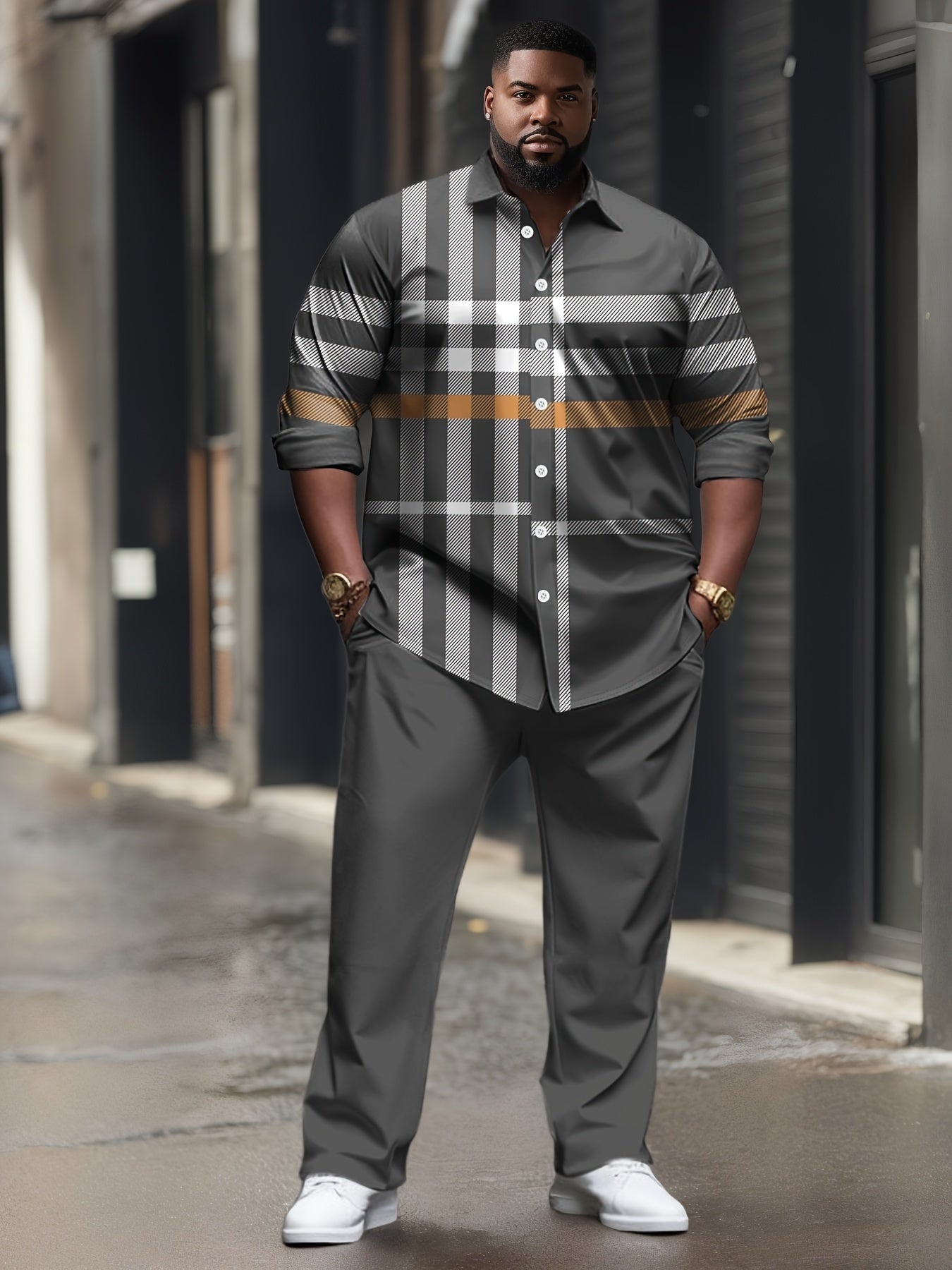 Ensemble chemise en maille pour homme, grandes tailles