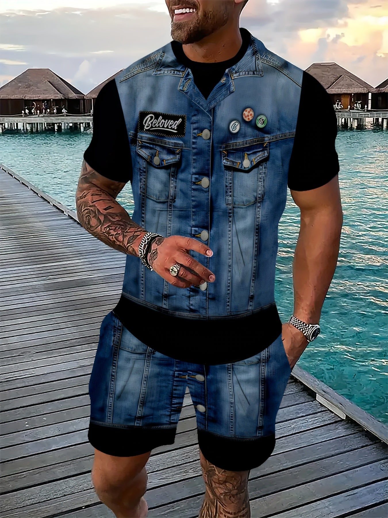 Ensemble deux pièces pour homme :&nbsp; imprimé