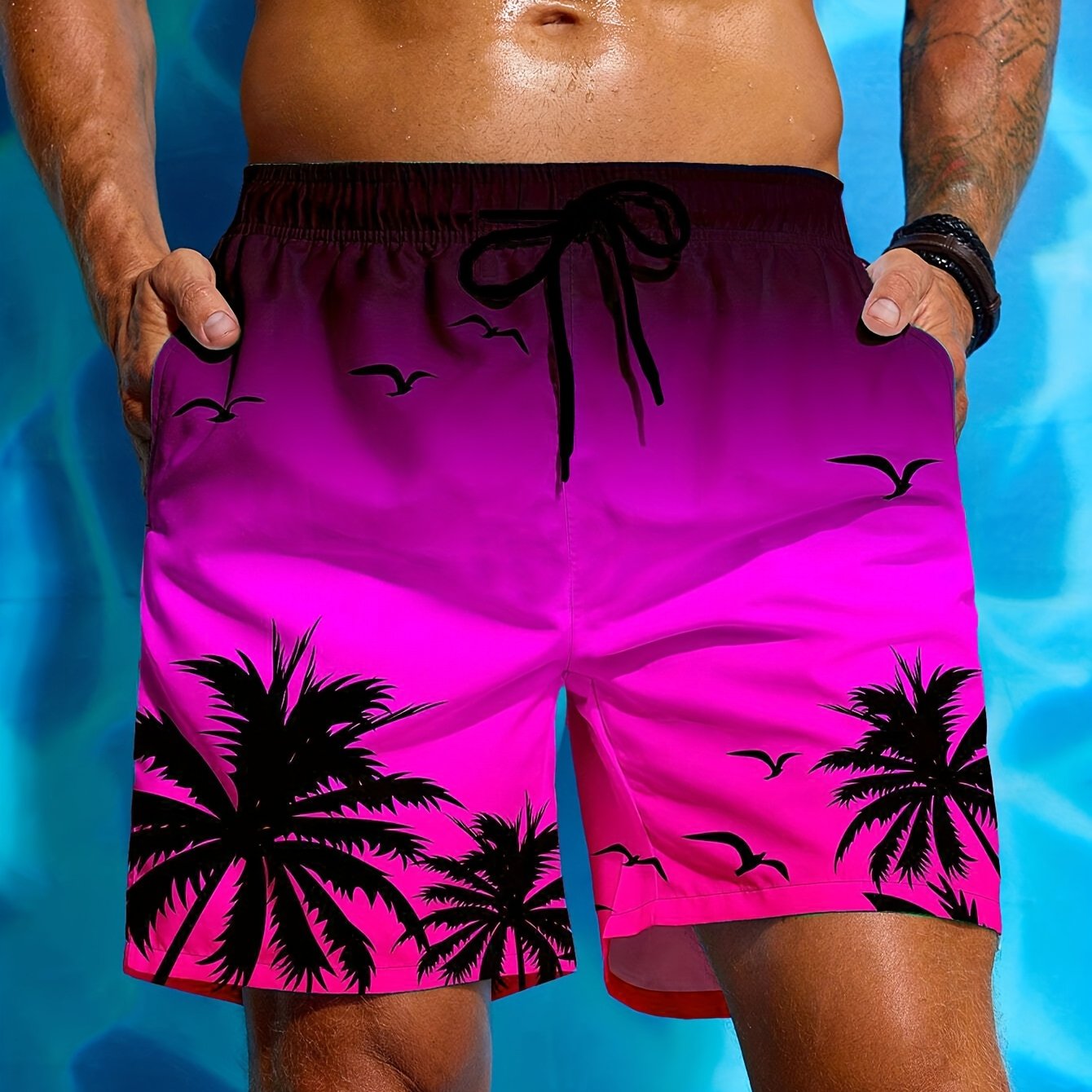Short de plage pour homme à imprimé palmier 3D