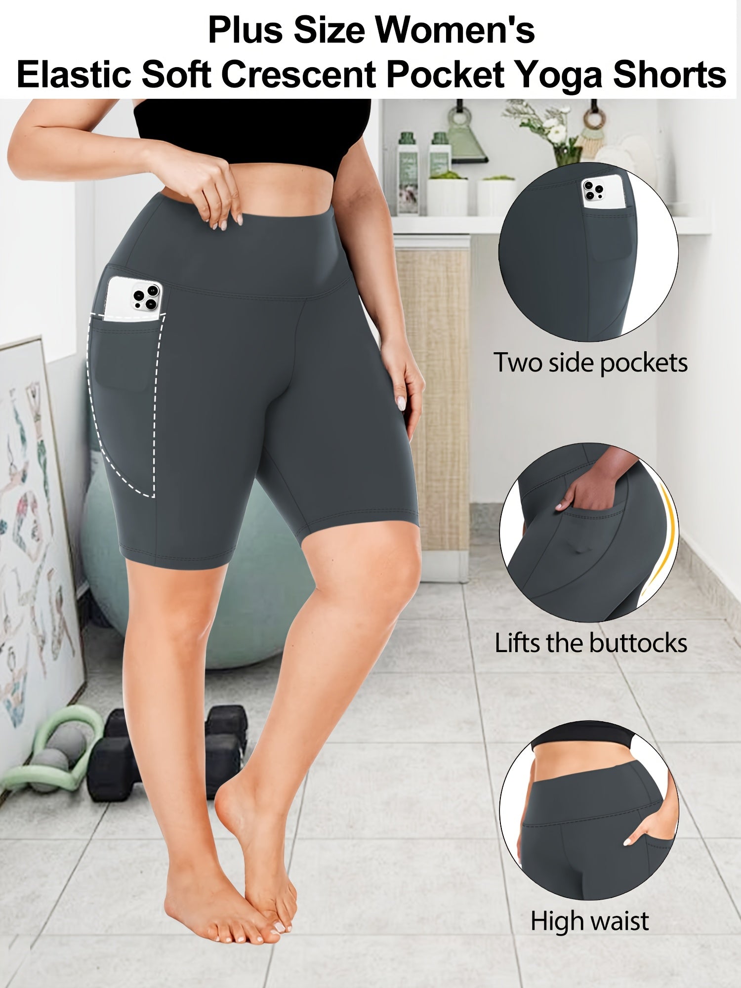 Lot de 3 bermudas taille haute avec poches en forme de lune, grande taille - Topdecheztop.fr