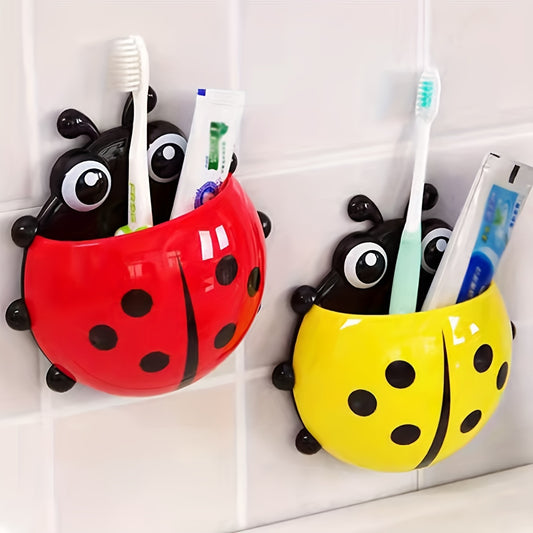 1pc Cute Ladybug Toothbrush Holder - No-Drill, Wall-Mounted Suction Cup Storage Rack for Bathroom Organization, Christmas/Halloween Gift Decoration - Topdecheztop.fr