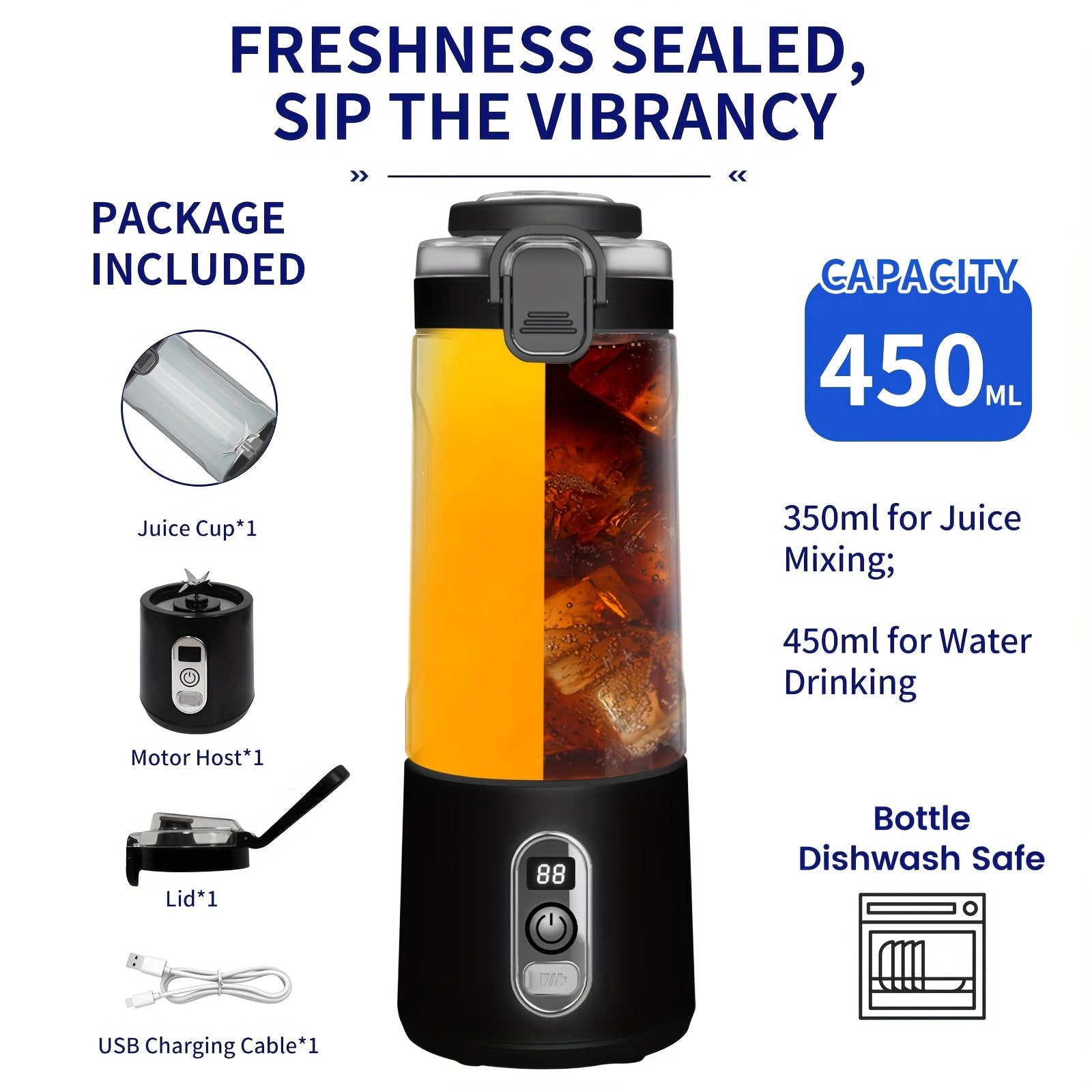LALAYUAN USB-Powered Portable Blender & Juicer with Digital Timer, High-Speed Ice Crushing, One-Tap Lid, 1300mAh Battery, 6-Blade Stainless Steel, USB-C Charging, Compact Blender for Smoothies, Protein Shakes, Gym, Travel, Of - Topdecheztop.fr