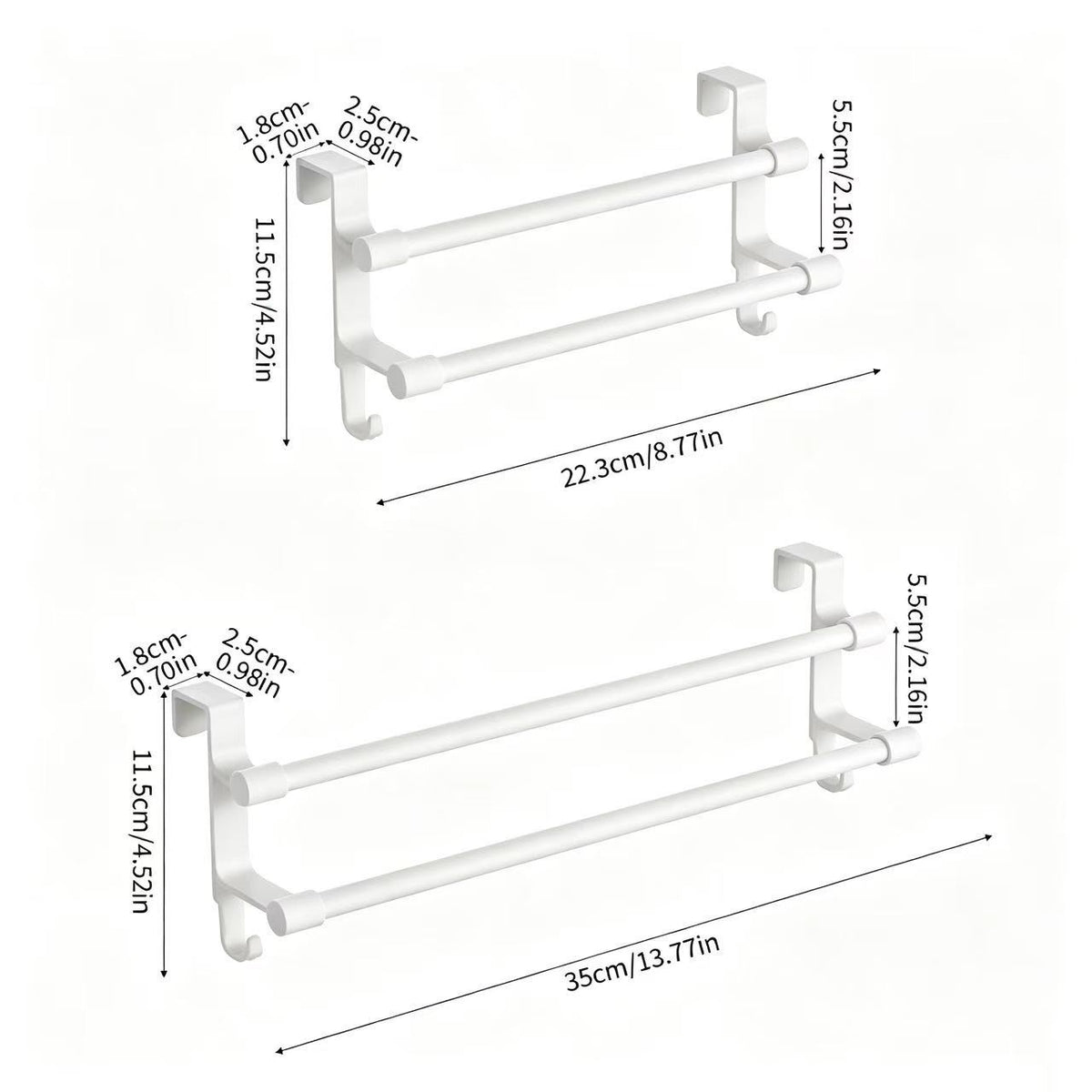 [2 tailles disponibles] 1 pc Porte-serviettes sur porte de meuble, barre double en acier inoxydable avec crochets latéraux, barre à serviettes de cuisine sans perçage, pour porte de meuble, organiser torchons, gants, outils de nettoyage, 2 tailles disponibles